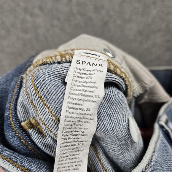 Spanx Kick Flare Jeans Womens Small Blue Denim Pull On Wide Leg Cropped - Picture 7 of 16